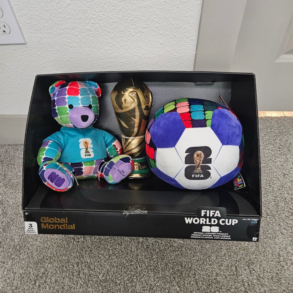 FIFA World Cup 2026 Plush 3-Pack Set Bear Soccer Ball‎ Trophy Jazwares